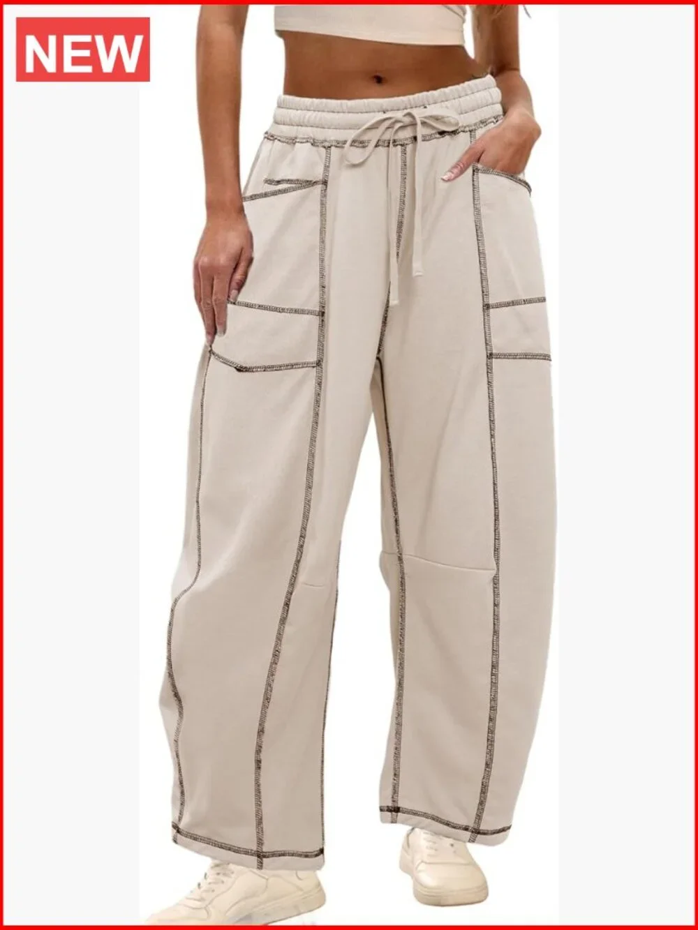 Womens Baggy Barrel Wide Leg Lounge Sweatpants with Pockets